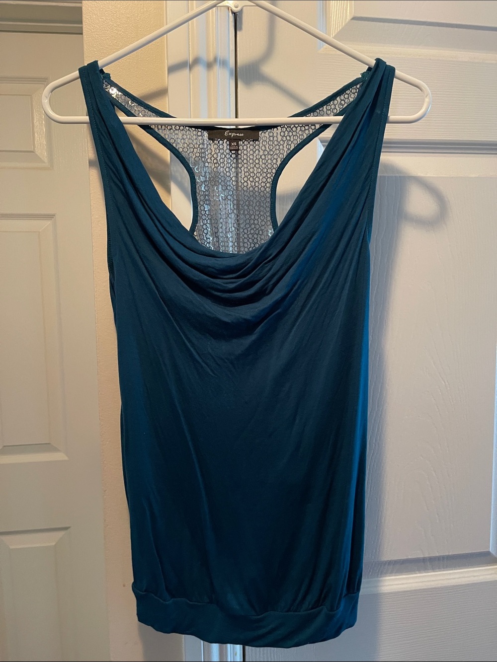 Express Teal Draped Cowl Racerback Tank